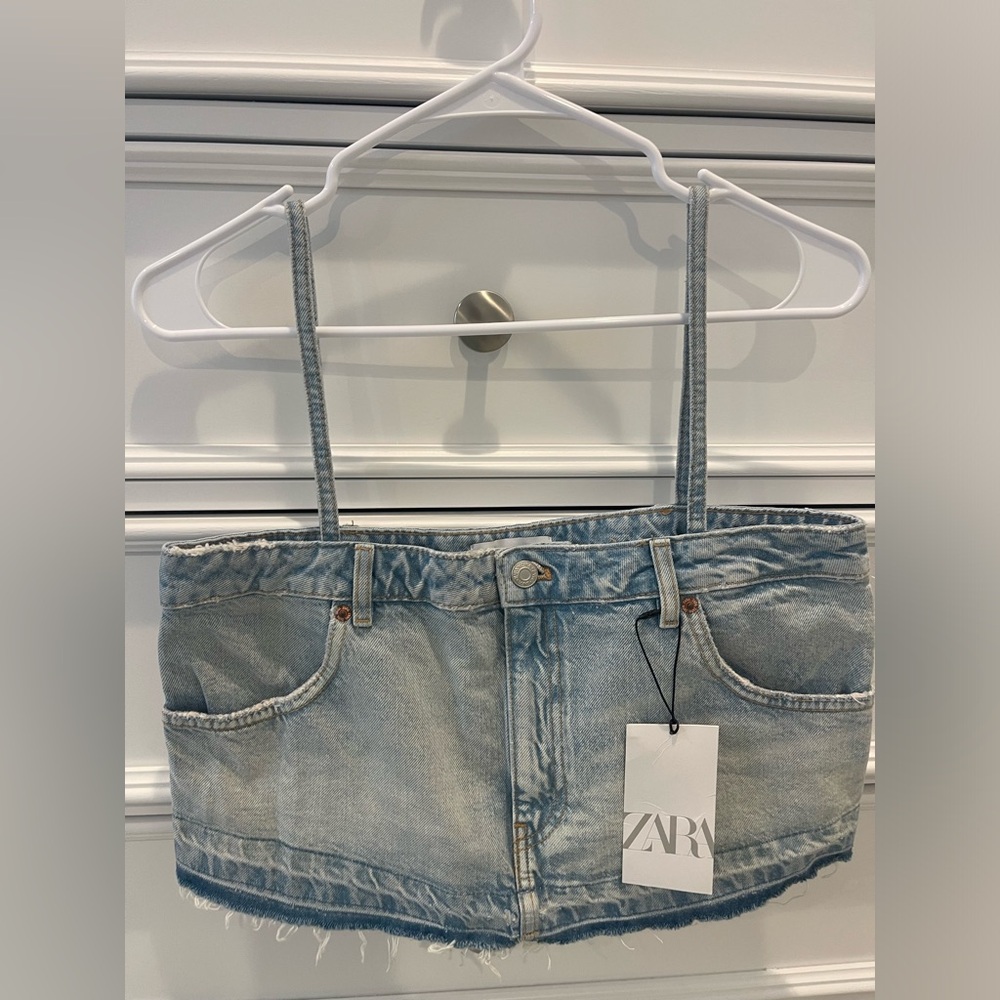 NWT Zara Crop Jeans Top, Light Wash, Medium